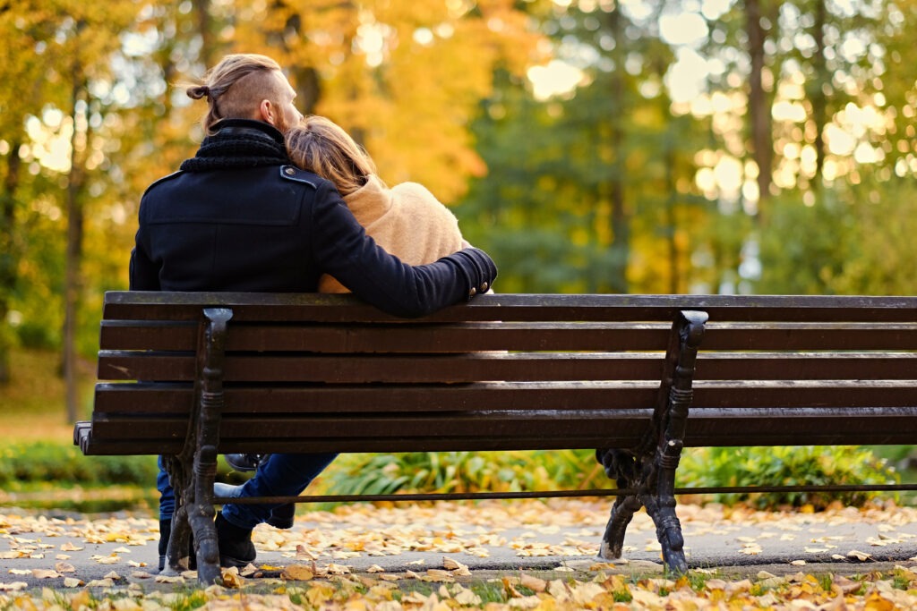Couples Counselling in Vancouver: Debunking the Myths 2 Couple sharing a peaceful moment on a park bench.